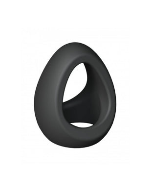 Black double cockring made of smooth liquid silicone with a flexible, ergonomic design.