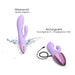 Lavender Love To Love Funky Bunny Baby Rabbit vibrator shown with water splash and USB charging cable.