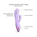Lavender compact rabbit vibrator with dual motors for vaginal and clitoral stimulation, featuring 10 vibration modes and easy controls.
