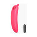 Pink silicone vibrator with ergonomic curved design and removable black bullet motor on white background