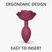 Medium plum-colored anal plug with a rose-shaped base, ergonomic design for easy insertion and comfort.