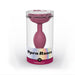 Medium plum-colored silicone anal plug with rose-shaped base in clear cylindrical packaging.