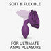 Purple silicone anal plug with a rose-shaped base, soft and flexible for comfortable use.