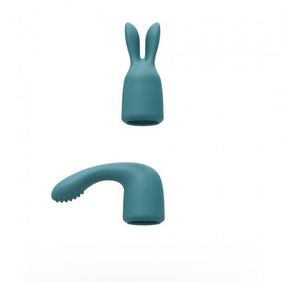 Teal silicone interchangeable heads for Love To Love R-evolution 3-in-1 rechargeable wand vibrator.