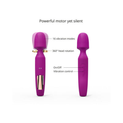 Teal rechargeable wand vibrator with 16 vibration modes, 360-degree rotating head, and easy vibration control buttons.