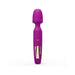 Purple rechargeable wand vibrator with ergonomic handle and smooth rounded head on white background