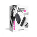 Packaging of Love To Love Secret Panty 2 featuring a remote control, vibrating bullet, and lace G-string underwear.