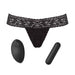 Black lace G-string panty with a compact bullet vibrator and a wireless remote control.