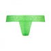 Bright green lace G-string panty with floral pattern and scalloped edges, designed for discreet wearable pleasure.