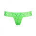 Bright green lace G-string panty with floral pattern and scalloped edges, designed for discreet wearable pleasure device.