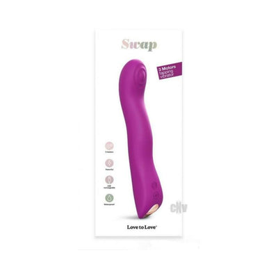 Purple silicone rechargeable triple motor G-spot vibrator with ergonomic curved design and control buttons.