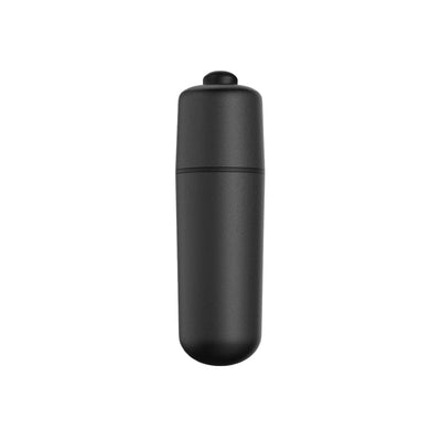 Compact black bullet vibrator with smooth matte finish and single button control, designed for discreet pleasure.
