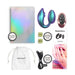 Love To Love Wonderlover with remote, reusable gift box, glow-in-the-dark dice, USB charging cable, storage pouch, and user guide.