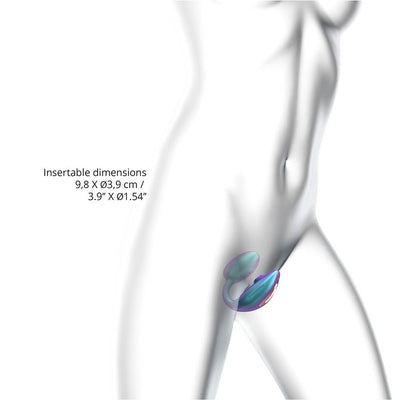 Diagram showing the Love To Love Wonderlover positioned for internal and external stimulation with insertable dimensions 3.9 x 1.54 inches.