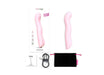 Pink silicone rechargeable triple motor G-spot vibrator with USB charger, storage pouch, and user manual.
