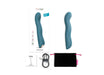 Blue silicone rechargeable triple motor G-spot vibrator with packaging, USB charger, manual, and storage pouch.