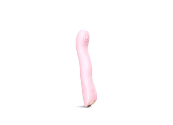 Pink rechargeable silicone G-spot vibrator with curved ergonomic design and textured tip for tapping stimulation.