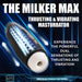 Lovebotz The Milker Max black and white thrusting and vibrating male masturbator with textured sleeve and control buttons.