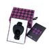 Lovelife Share couples ring in black silicone with decorative purple and pink patterned packaging and instruction booklet.