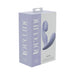 Loveline Bliss dual motor vibrator in lavender silicone shown on product packaging with branding and features.
