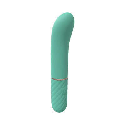 Green silicone Loveline Dolce mini G-spot vibrator with textured handle and curved tip.
