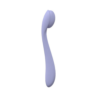 Lavender flexible silicone vibrator with curved design and rounded tip, sleek and ergonomic for targeted stimulation.