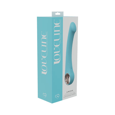 Blue Loveline Luscious 10-speed silicone G-spot vibrator shown in its branded packaging box.