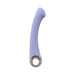 Lavender curved silicone G-spot vibrator with ergonomic handle and circular grip ring.