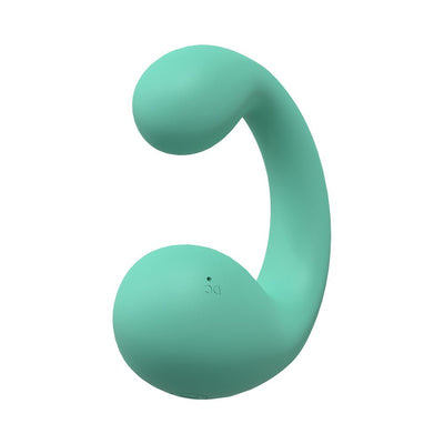Teal silicone Loveline Playful dual motor vibrator with curved design and smooth texture.