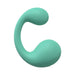 Turquoise curved dual motor silicone vibrator with smooth texture and ergonomic design.