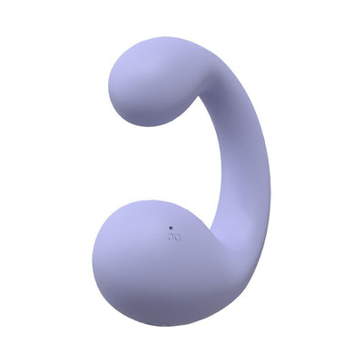 Lavender silicone dual motor vibrator with curved ergonomic design and smooth finish.