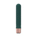 Compact dark green ribbed mini vibrator with rose gold base, made from smooth silicone, designed for targeted stimulation.
