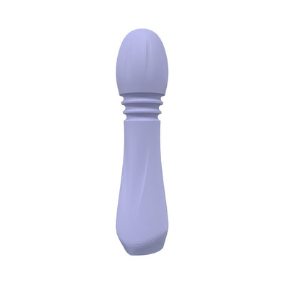 Lavender silicone vibrator with ergonomic handle and textured neck for enhanced stimulation.