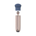 Rose gold textured rechargeable wand vibrator with detachable blue silicone brush head attachment.