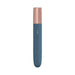 Loveline The Traveler sleek blue silicone vibrator with rose gold cap and control buttons on white background.