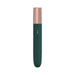 Loveline The Traveler compact rechargeable silicone vibrator with dark green body and rose gold cap.