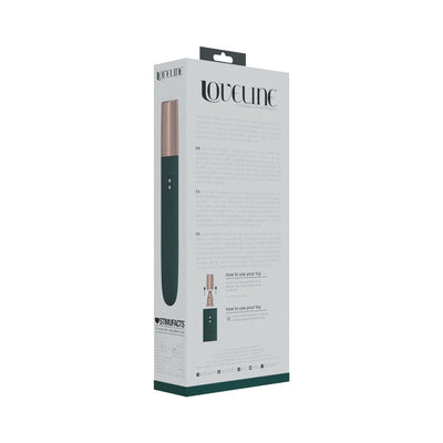 Packaging box of Loveline The Traveler 10 Speed rechargeable waterproof silicone travel vibrator with usage instructions.