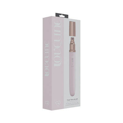 Loveline The Traveler 10 Speed Travel Vibe in sleek pink with rose gold cap packaging box shown upright