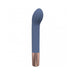 Blue silicone G-spot vibrator with textured tip and rose gold base, sleek and rechargeable design.