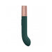 Loveline Traveler G-spot vibrator in dark green silicone with rose gold cap, curved ergonomic design.