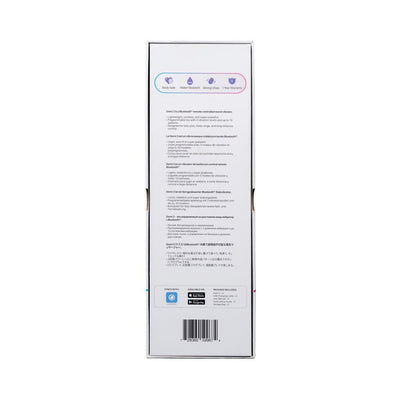 Back view of Lovense Domi 2 wand vibrator packaging showing product features and app compatibility details.