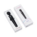 Lovense Domi 2 black wand vibrator displayed in open white box alongside its packaging box on a white background.