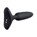 Black silicone Lovense Hush 2 app-compatible 1-inch diameter butt plug with magnetic charging port.