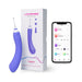 Lovense Hyphy purple dual-end vibrator with three attachments, packaging box, and smartphone showing app control interface.