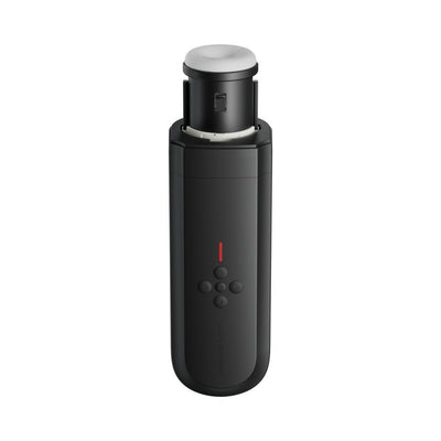 Black Lovense Solace automatic thrusting male masturbator with control buttons and soft removable sleeve on top.