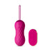 Pink textured insertable bullet vibrator with pull loop and matching wireless remote control on white background.