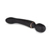 Black dual-ended silicone massager with rounded wand head and curved G-spot stimulator, featuring a rose gold accent ring.