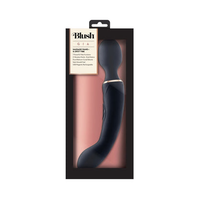 Lush Gia Black dual-ended massager and G-spot vibrator in sleek black silicone with satin finish in retail packaging.