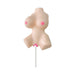 Butterscotch-flavored lollipop shaped like a stylized female torso with pink accents on a white stick.