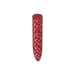 Red bullet vibrator with white heart patterns and a single button on top against a white background.